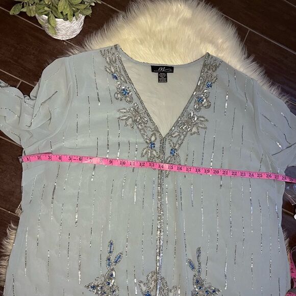 Midnight velvet powder blue sequin open blouse sz 3X - Picture 7 of 9